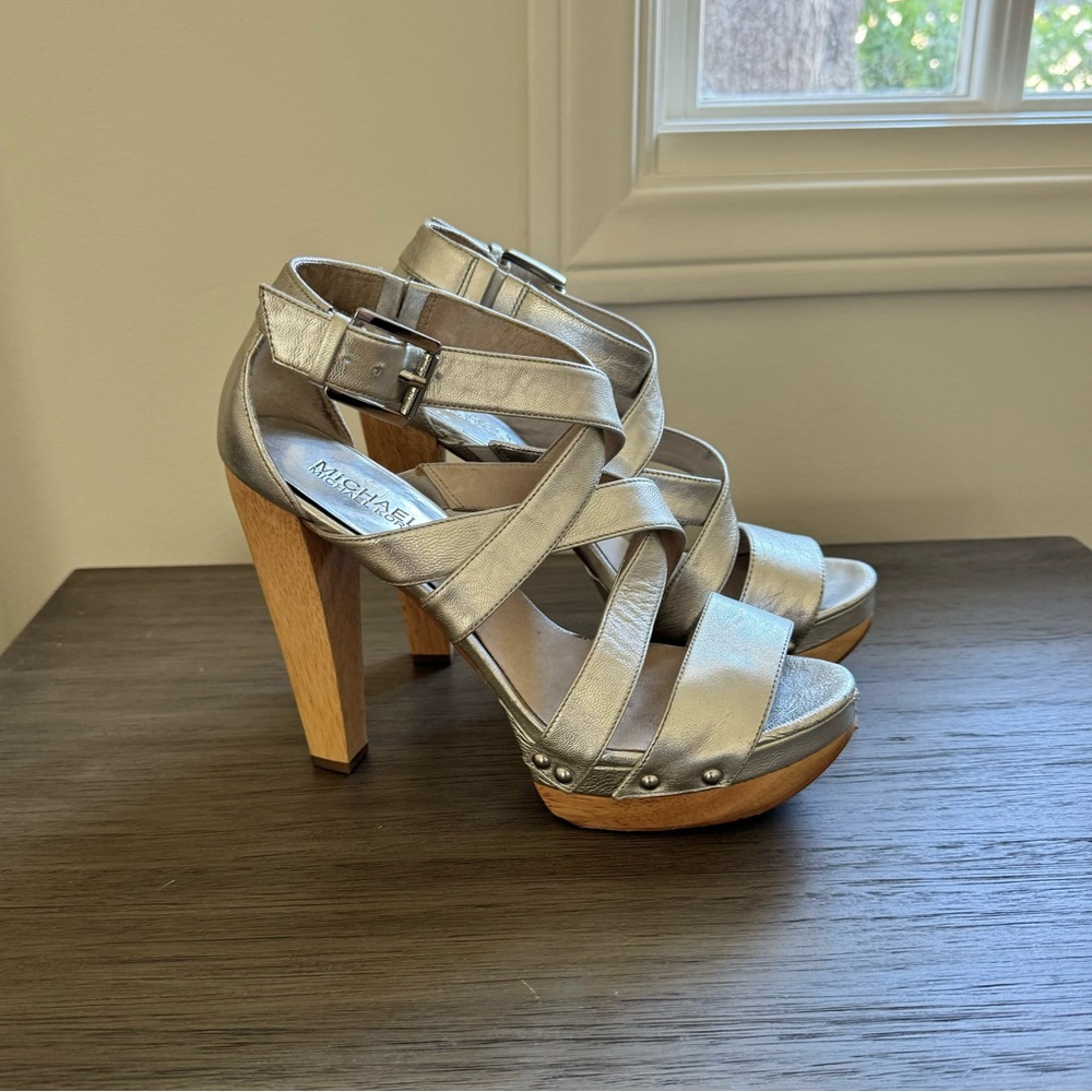 Silver platform leather heels